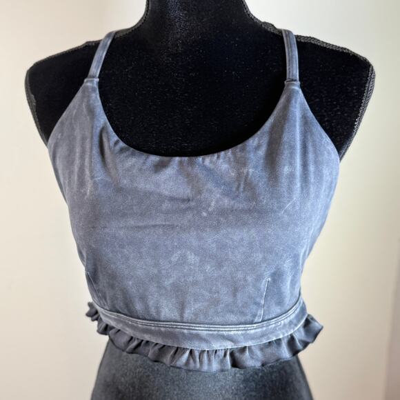 JoyLab Sports Bra Large Gray Twist‑Back Ruffle Hem Longline Tank Bra Lightweight - Picture 1 of 11